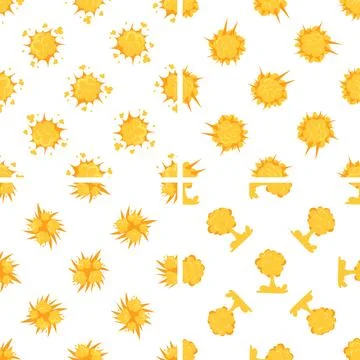 Seamless pattern of explosions exploding with yellow smoke clouds and fire Stock Illustration