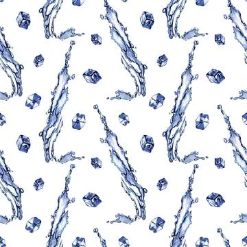 Seamless pattern expressive water splash and ice cubes composition isolated on Stock Illustration
