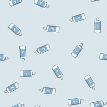 Seamless pattern eye contact lens solution cartoon vector Stock Illustration