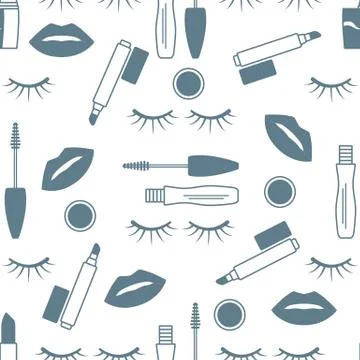 Seamless pattern Eyelashes, lips, mascara lipstick Stock Illustration