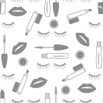 Seamless pattern Eyelashes, lips, mascara lipstick Stock Illustration