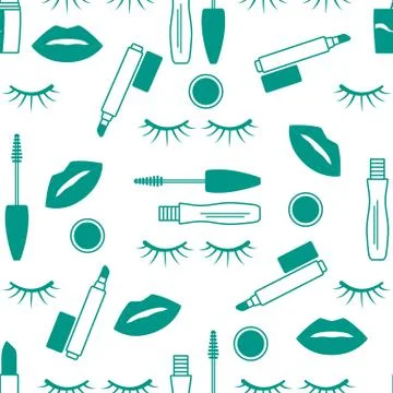 Seamless pattern Eyelashes, lips, mascara lipstick Illustrazione stock
