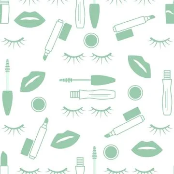 Seamless pattern Eyelashes, lips, mascara lipstick Illustrazione stock