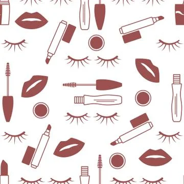 Seamless pattern Eyelashes, lips, mascara lipstick Illustrazione stock