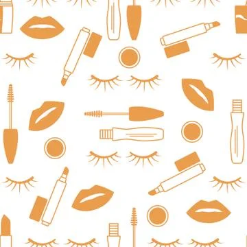 Seamless pattern Eyelashes, lips, mascara lipstick Illustrazione stock