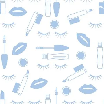 Seamless pattern Eyelashes, lips, mascara lipstick Illustrazione stock