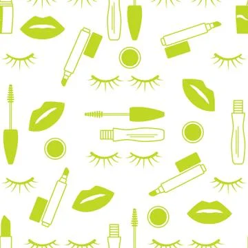 Seamless pattern Eyelashes, lips, mascara lipstick 스톡 일러스트
