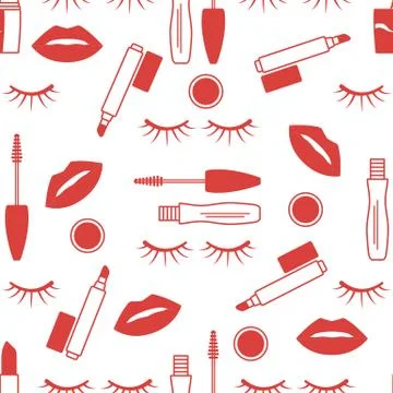 Seamless pattern Eyelashes, lips, mascara lipstick Stock Illustration