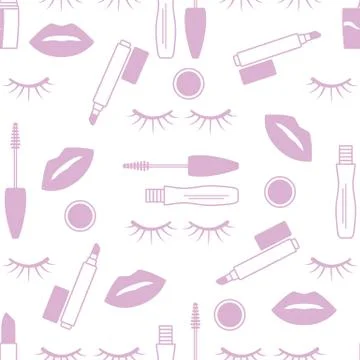 Seamless pattern Eyelashes, lips, mascara lipstick Illustrazione stock