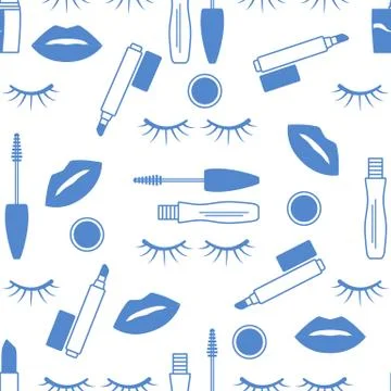 Seamless pattern Eyelashes, lips, mascara lipstick Illustrazione stock