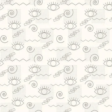 Seamless pattern with eyes and geometric elements. The template for the cov.. Stock Illustration