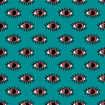 Seamless pattern with eyes magical pattern. Mystical hand drawn print. Cartoo Stock Photos