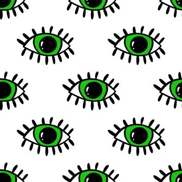 Seamless pattern with eyes magical pattern. Mystical hand drawn print. Cartoo Stock Photos