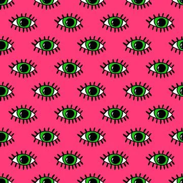 Seamless pattern with eyes magical pattern. Mystical hand drawn print. Cartoo Stock Photos