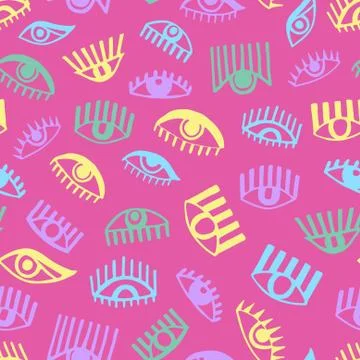 Seamless pattern with eyes. Vector hand drawn illustration. Stock Illustration
