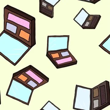 Seamless pattern with eyeshadow palette isolated on a colorful background. Stock Illustration