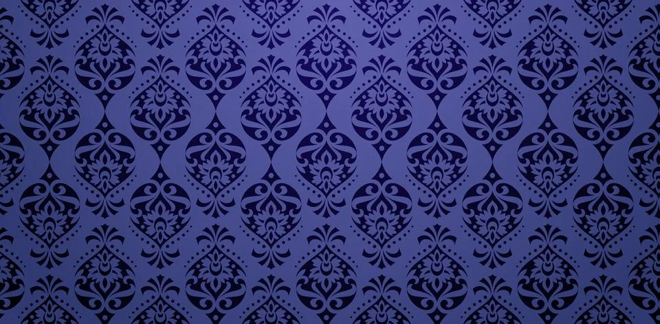 Seamless pattern fabric damask dark blue Stock Illustration
