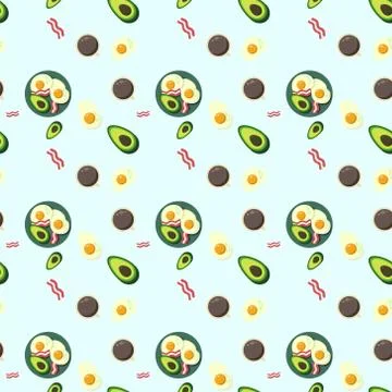 Seamless pattern for fabric or poster. Repeat healthy Breakfast with avocado Stock Illustration