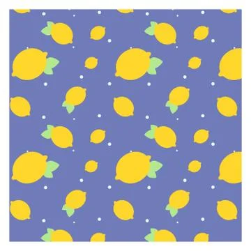 Seamless pattern for fabric or poster. A whole lemon with a leaf on a blue Stock Illustration