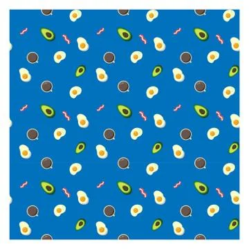 Seamless pattern for fabric or poster. Good nutrition. Eggs and bacon for Stock Illustration