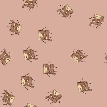Seamless pattern face cardboard box character cartoon vector Stock Illustration