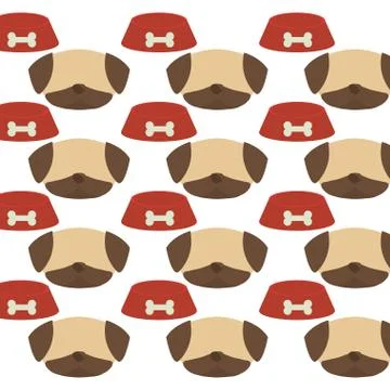 Seamless pattern face dog bowl food Stock Illustration