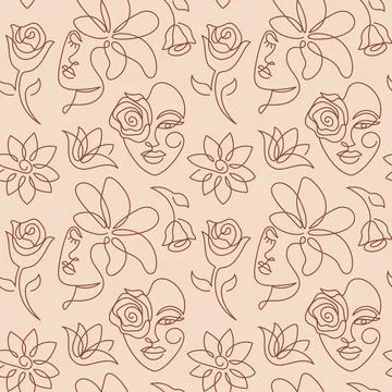Seamless pattern with a face in a modern style. Stock Illustration