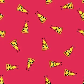 Seamless pattern face pizza slice character cartoon vector Stock Illustration