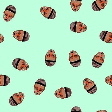 Seamless pattern face tribal mask cartoon vector 스톡 일러스트