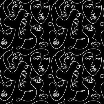 Seamless pattern of faces of an abstract woman. Stock Illustration