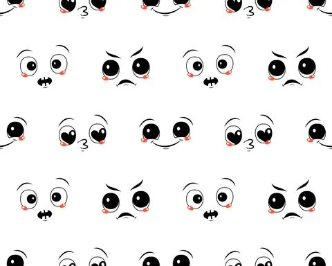 Seamless pattern with faces and different emotions Stock Illustration