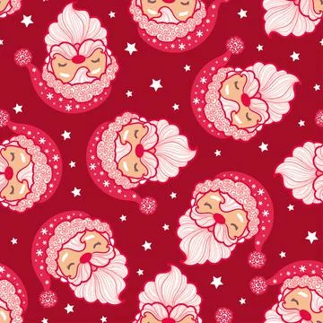 Seamless pattern with faces of Santa Claus. Vector Stock Illustration