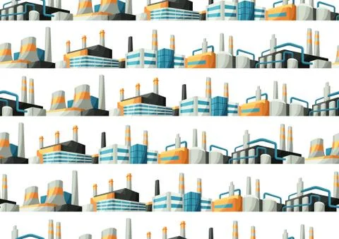 Seamless pattern with factories or industrial buildings. Illustrazione stock