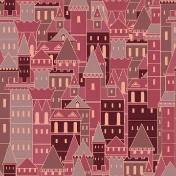 Seamless pattern with fairy medieval castles. Stock Illustration
