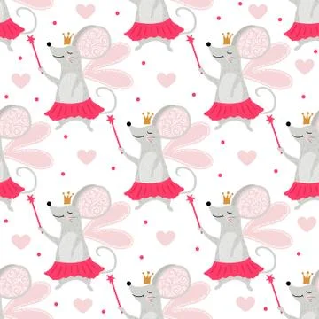 Seamless pattern Fairy mouse with magic wand. Cool animal illustration for nu Stock-Illustration