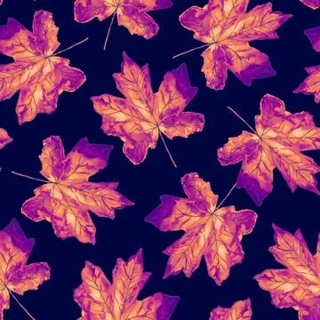 Seamless pattern with fall maple leaves. Watercolor autumn background. Natural Stock Illustration