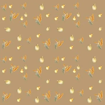 Seamless pattern for fall. Watercolor hand drawn autumn leaves and elements.. 스톡 일러스트