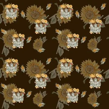 Seamless pattern for fall. Watercolor hand drawn autumn leaves and elements f Stockillustratie