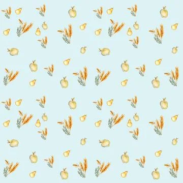 Seamless pattern for fall. Watercolor hand drawn autumn leaves and elements.. 스톡 일러스트