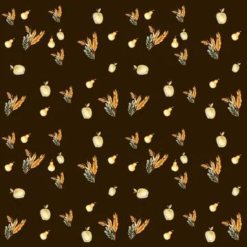Seamless pattern for fall. Watercolor hand drawn autumn leaves and elements f 스톡 일러스트