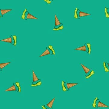 Seamless pattern Fallen ice cream cone melting on ground Stock-Illustration