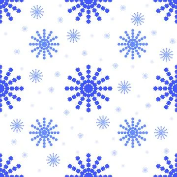 Seamless pattern from falling blue snowflakes of different sizes Stock Illustration