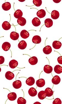 Seamless pattern falling cherry fruits, Fresh organic food, Red fruits berry  Illustrazione stock