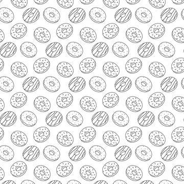 Seamless pattern of falling contour donuts. Design for wrapping paper, packa Stock Illustration