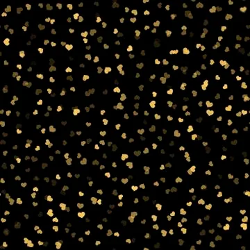 Seamless pattern with falling gold hearts on black background. Vector. Stock Illustration