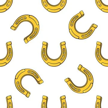 Seamless pattern with falling gold horseshoes Stock Illustration