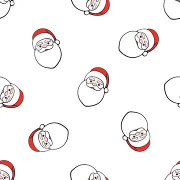 Seamless pattern with falling Heads of Santa Claus with contour Stock Illustration