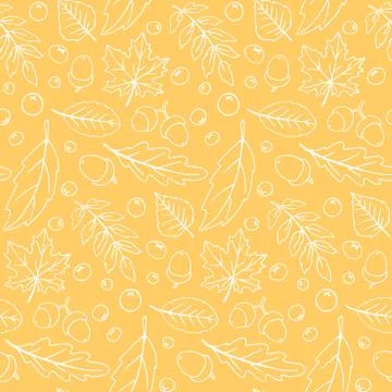 Seamless pattern falling leaves, acorns, berries. Vector autumn texture isola Stock Illustration