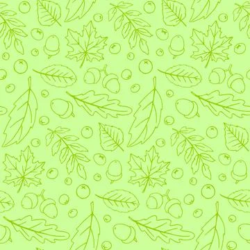 Seamless pattern falling leaves, acorns, berries. Vector autumn texture isola Stock Illustration