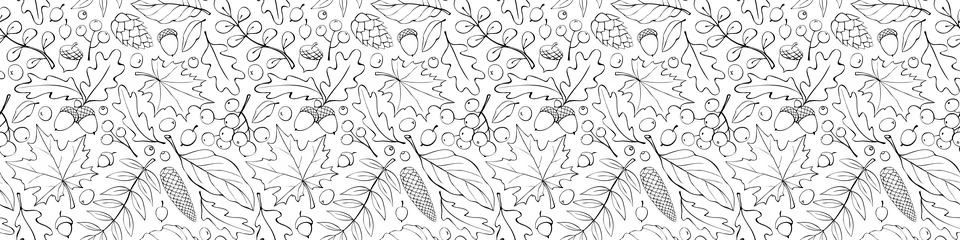 Seamless pattern falling leaves, acorns, berries, cones. Vector autumn textur Stock Illustration